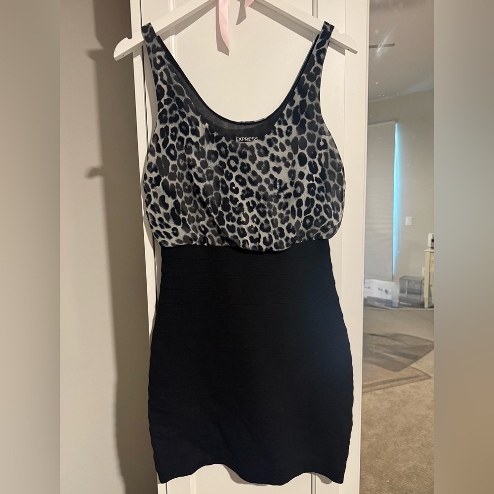 Express Black and Gray Leopard Print Top